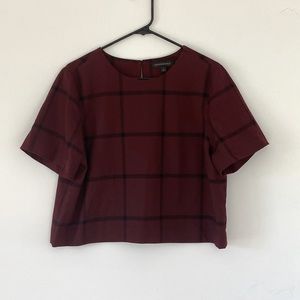Banana Republic Burgundy and Black Plaid Boxy Short Sleeve Blouse Top Large